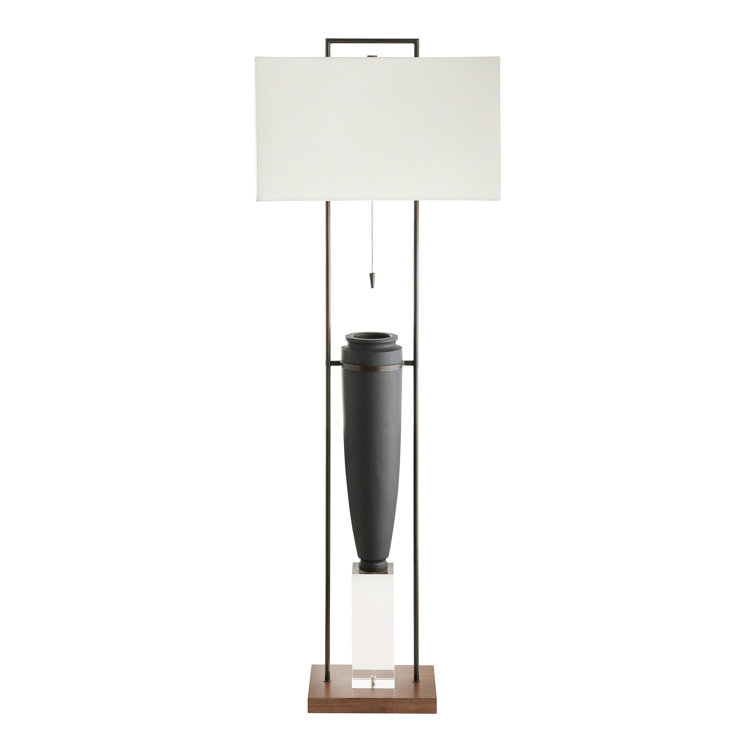 Foundry Charcoal Bronze Steel & Ricestone 68'' Floor Lamp with Bone Linen Shade