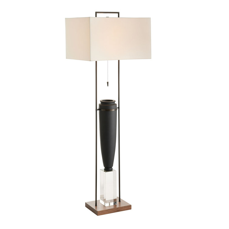 Foundry Charcoal Bronze Steel & Ricestone 68'' Floor Lamp with Bone Linen Shade