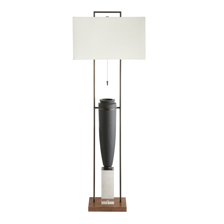 Foundry Charcoal Bronze Steel & Ricestone 68'' Floor Lamp with Bone Linen Shade