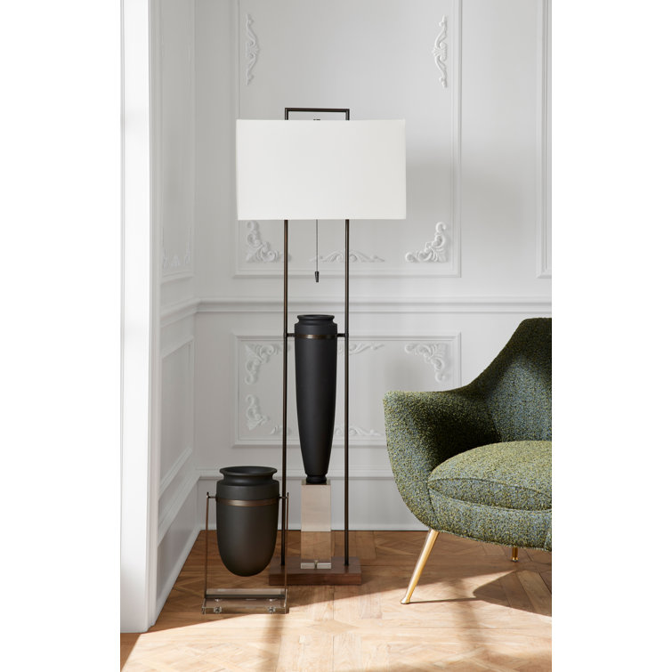 Foundry Charcoal Bronze Steel & Ricestone 68'' Floor Lamp with Bone Linen Shade