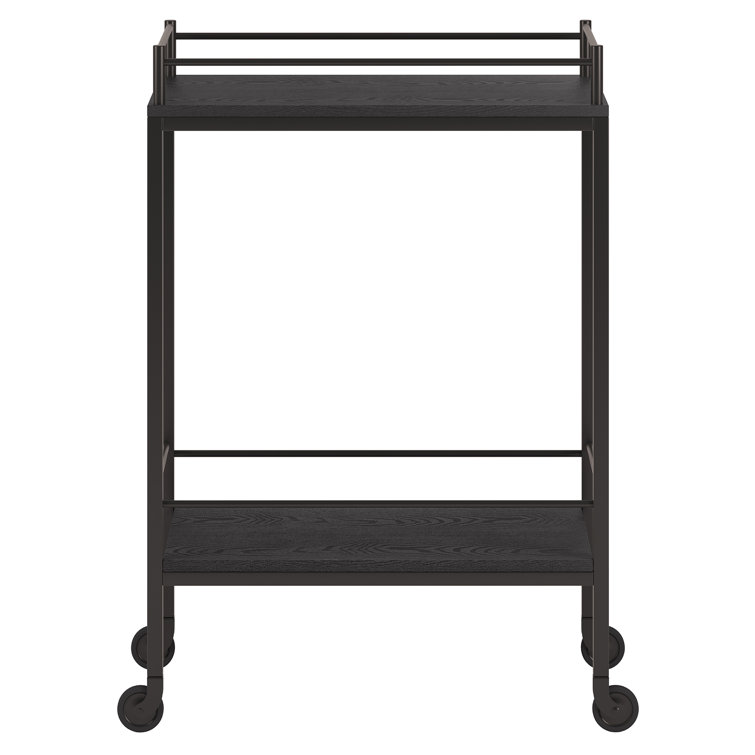 Barnes Black Grain Wood-Finish & Bronze Frame Bar Cart with Storage