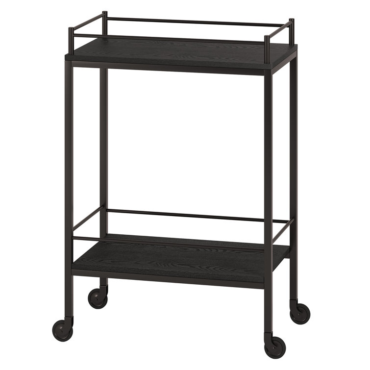 Barnes Black Grain Wood-Finish & Bronze Frame Bar Cart with Storage