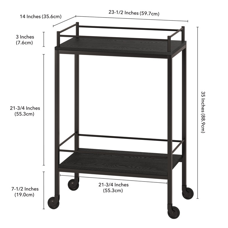 Barnes Black Grain Wood-Finish & Bronze Frame Bar Cart with Storage