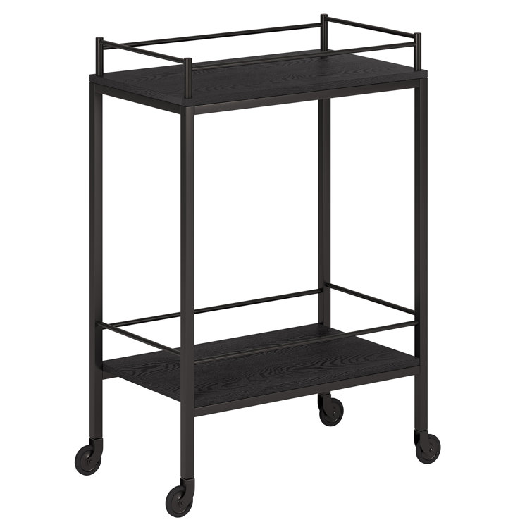 Barnes Black Grain Wood-Finish & Bronze Frame Bar Cart with Storage