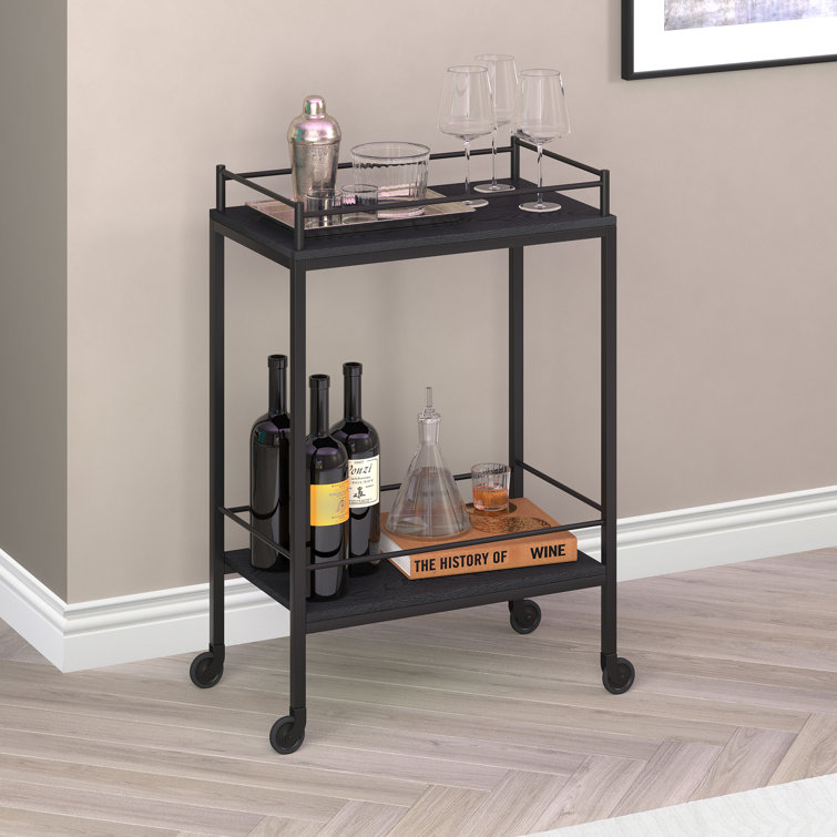 Barnes Black Grain Wood-Finish & Bronze Frame Bar Cart with Storage