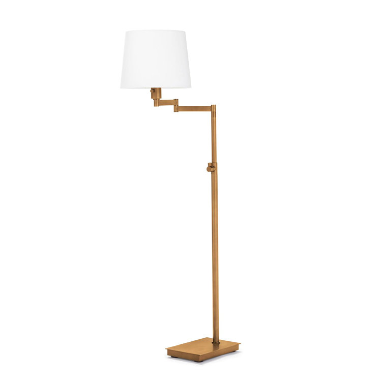 Adjustable Natural Brass Virtue Floor Lamp with Linen Shade