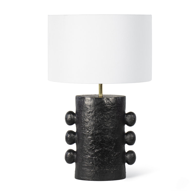 Black Sculptural Metal Table Lamp with Linen Shade