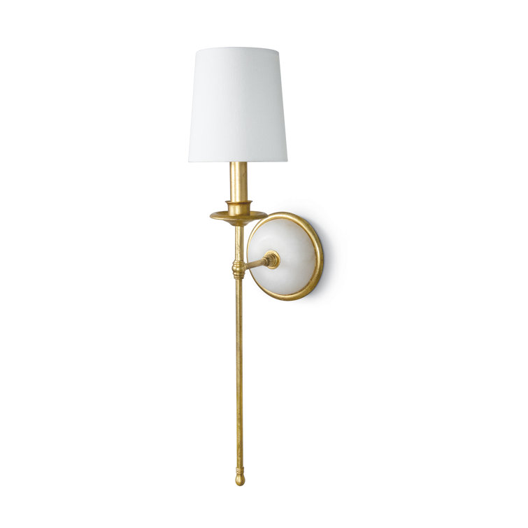 Gold Leaf Polished Brass Single Light Sconce with Linen Shade