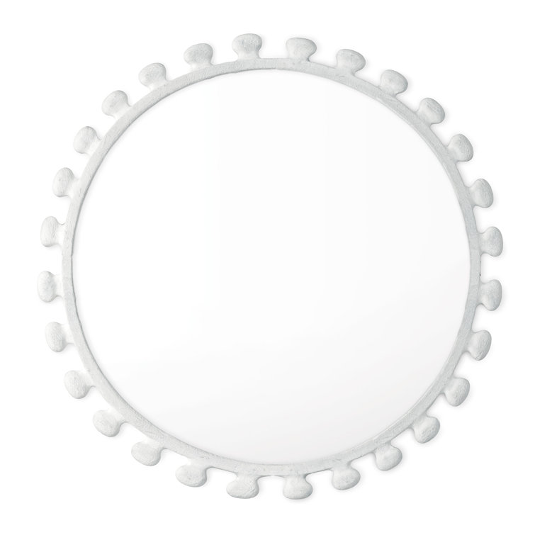 Matte White Round Aluminum Wall Mirror with Protruding Knobs