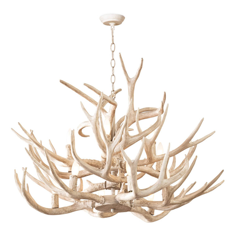 Natural Antler 12-Light Resin and Steel Chandelier