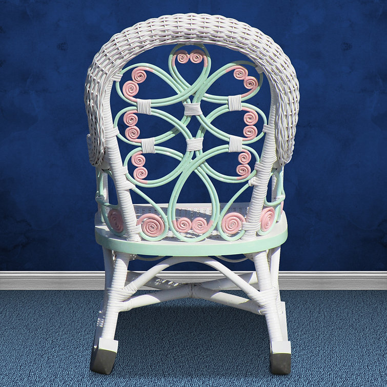 Victorian White Wicker Rocking Chair with Pink and Green Accents
