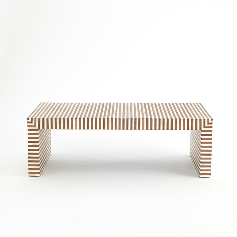 Sienna Rectangular Solid Wood Coffee Table in Walnut & Bone