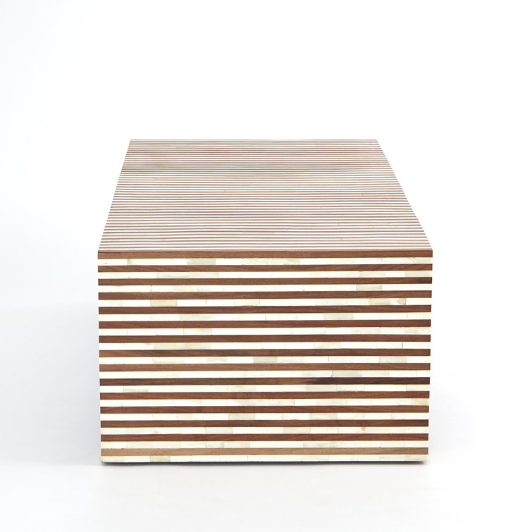 Sienna Rectangular Solid Wood Coffee Table in Walnut & Bone