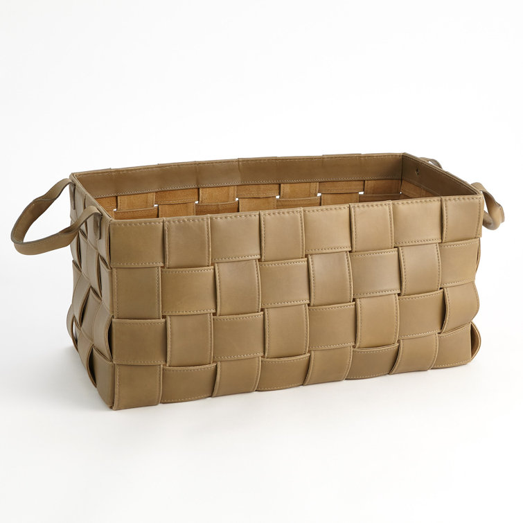 Large Putty Woven Leather Storage Basket