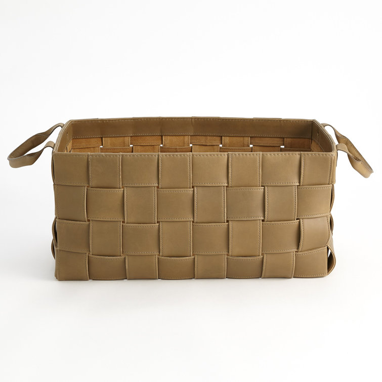 Large Putty Woven Leather Storage Basket