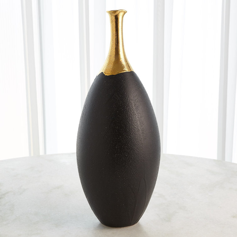 Large Black and Gold Ceramic Decorative Vase
