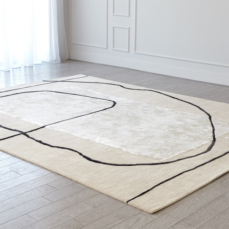Handmade Tufted Black and Beige Wool 8' x 10' Rug