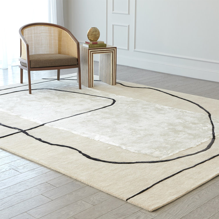 Handmade Tufted Black and Beige Wool 8' x 10' Rug