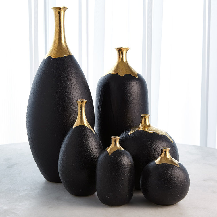 Large Black and Gold Ceramic Decorative Vase