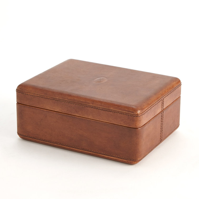 Elegant Tobacco Brown Leather Desk Organizer Box 9''