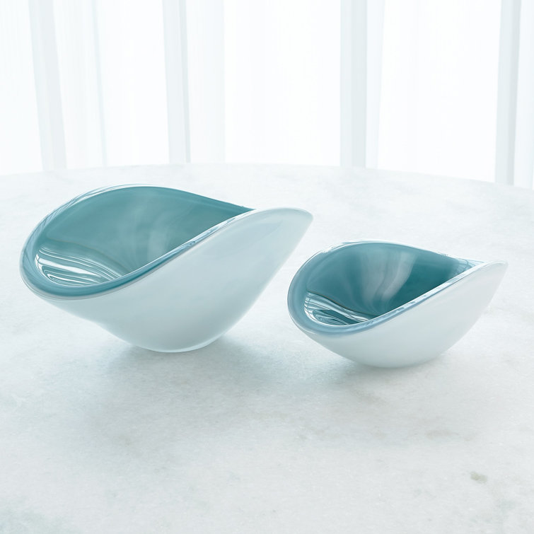 Azure Elegance Hand-Blown Oval Glass Centerpiece Bowl