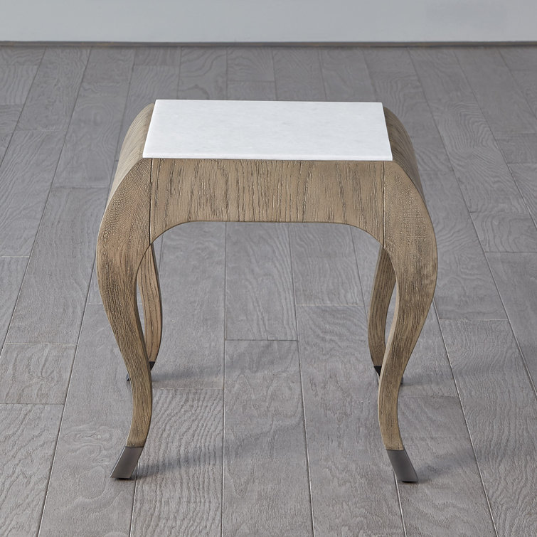 Elegant Parisian Square Marble-Top Side Table in Grey Sandblasted Oak