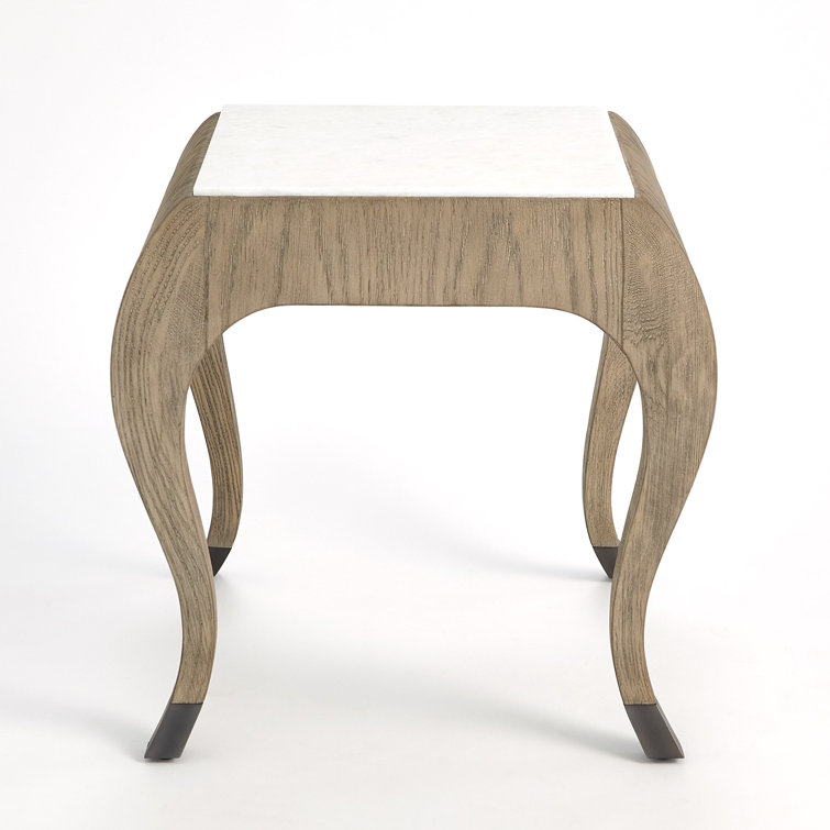 Elegant Parisian Square Marble-Top Side Table in Grey Sandblasted Oak