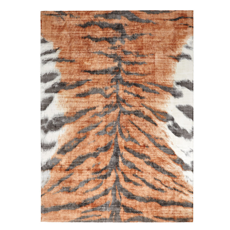 Handcrafted Black Stripe Tiger-Inspired 8' x 10' Viscose-Cotton Rug