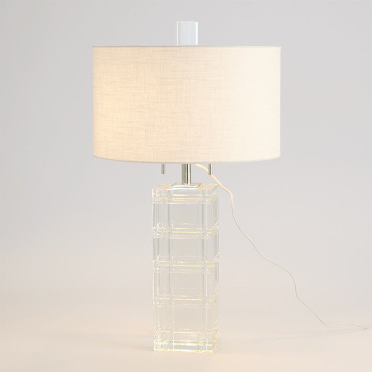 Crystal Plaid White Linen Table Lamp