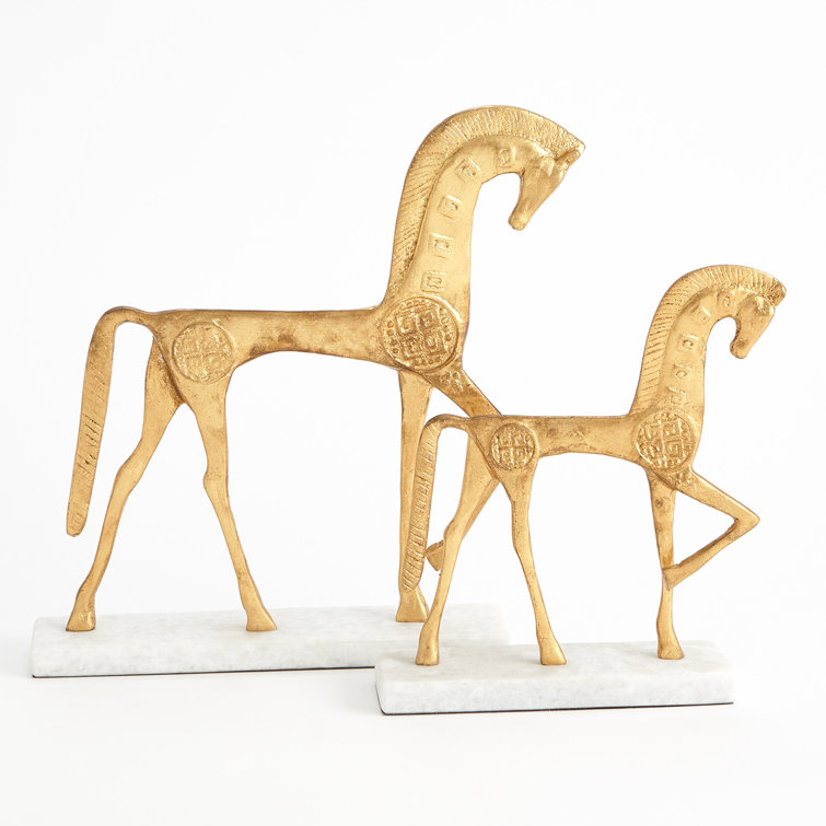Elegant Gold Leaf Roman Horse Sculpture on Marble Base