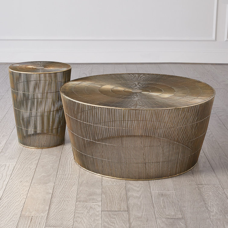 Elegant Antique Brass Round Coffee Table by Studio A