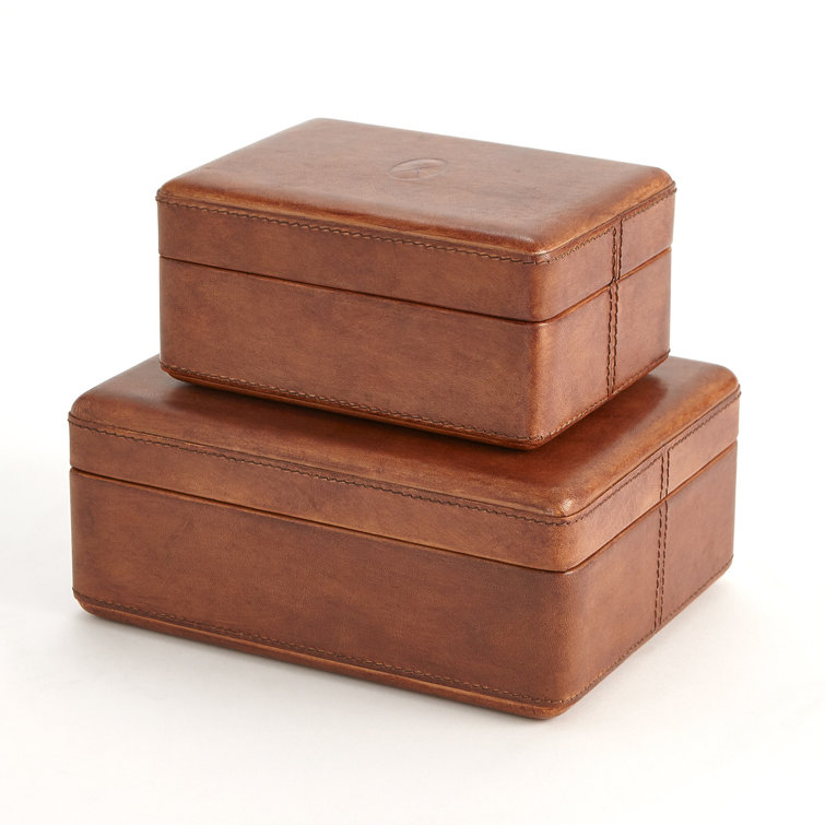 Elegant Tobacco Brown Leather Desk Organizer Box 9''