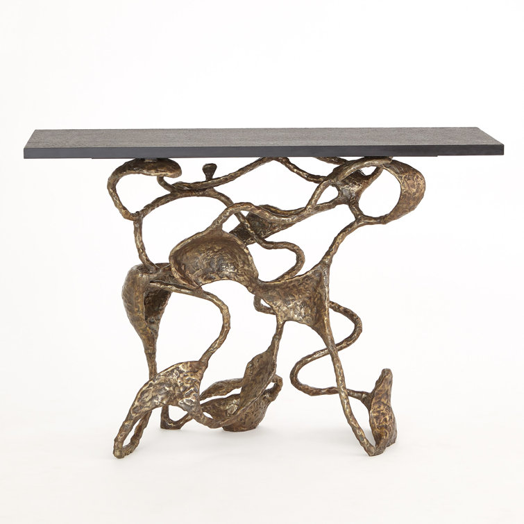 Drift Faux Bronze and Textured Black Marble Rectangular Console