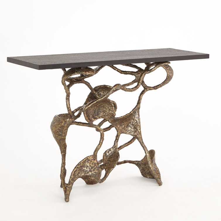 Drift Faux Bronze and Textured Black Marble Rectangular Console
