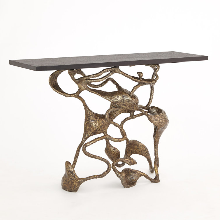 Drift Faux Bronze and Textured Black Marble Rectangular Console