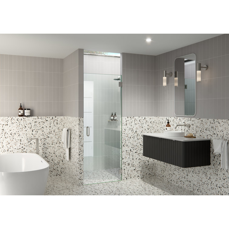 30 in. x 78 in. Clear Tempered Glass Frameless Pivot Shower Door in Brushed Nickel