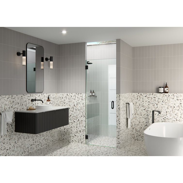Matte Black Frameless Glass Hinged Shower Door, 78" x 28.53"