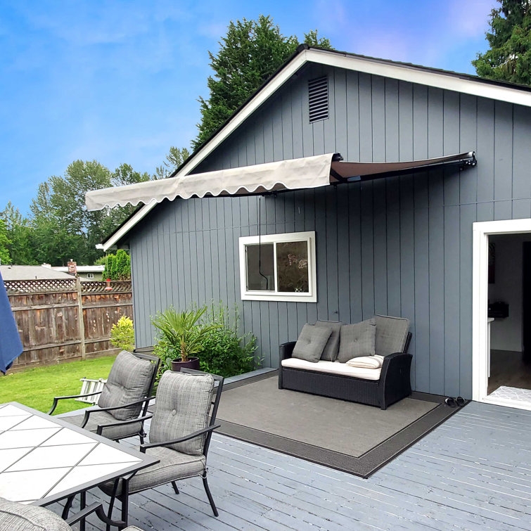 Sand Polyester Retractable Patio Awning with Black Frame