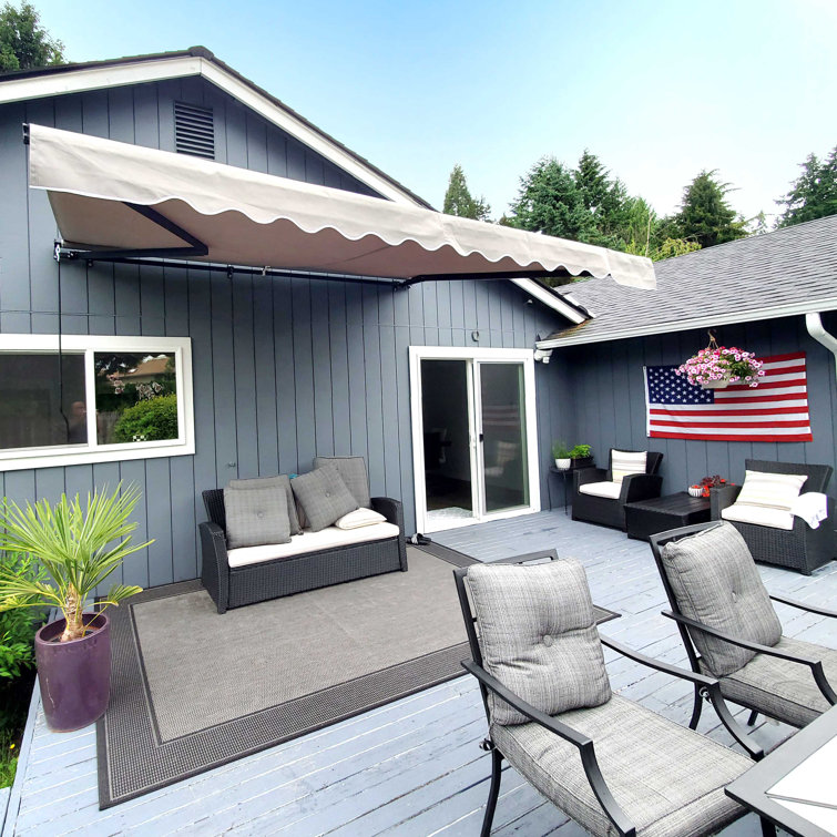 Sand Polyester Retractable Patio Awning with Black Frame