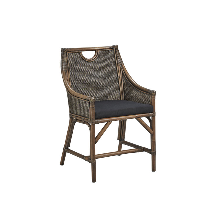 Transitional Gray and Brown Rattan Arm Chair with Linen Cushion