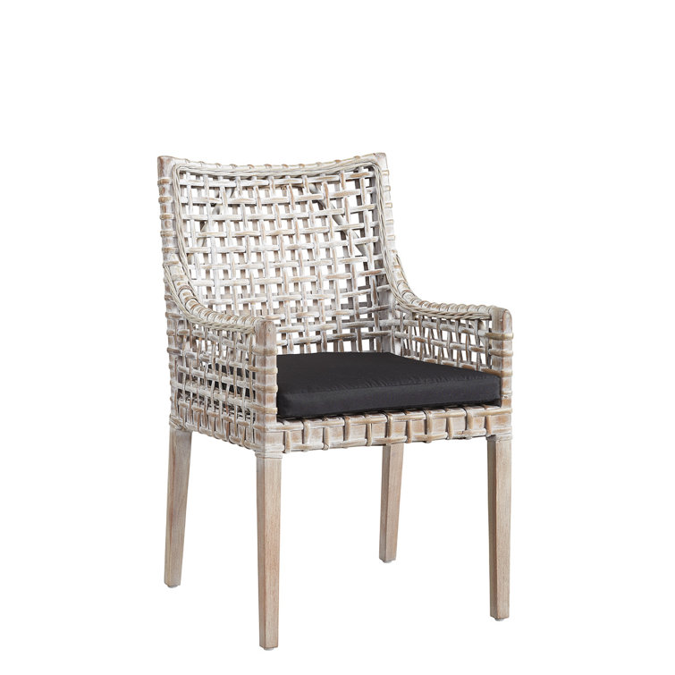 Beige Woven Wood Transitional Accent Arm Chair