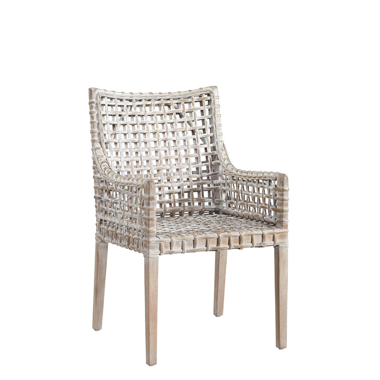 Beige Woven Wood Transitional Accent Arm Chair