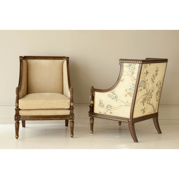 Jakarta Sand Floral Handcrafted Leather & Wood Accent Chair