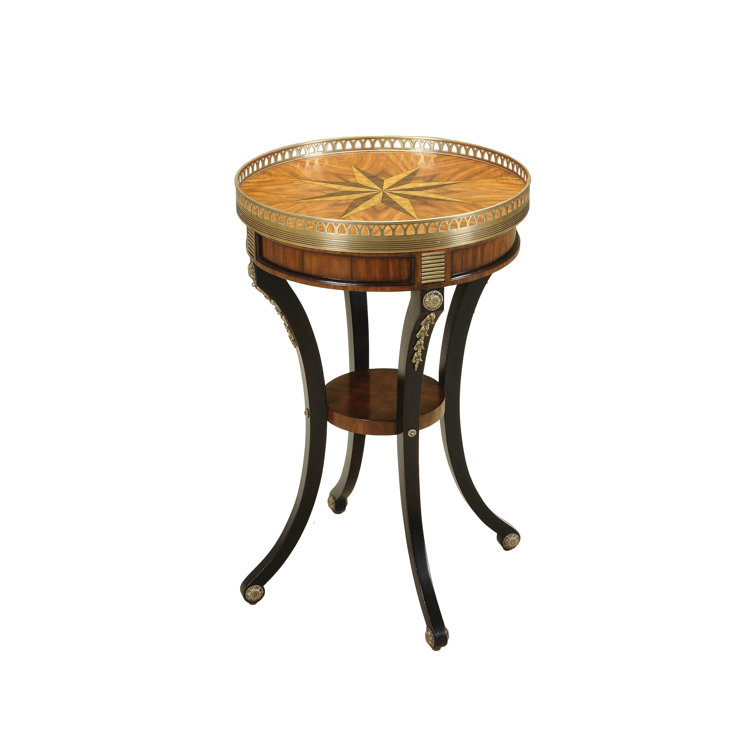 Elegant Compass Round End Table with Black Vendome Finish and Brass Accents