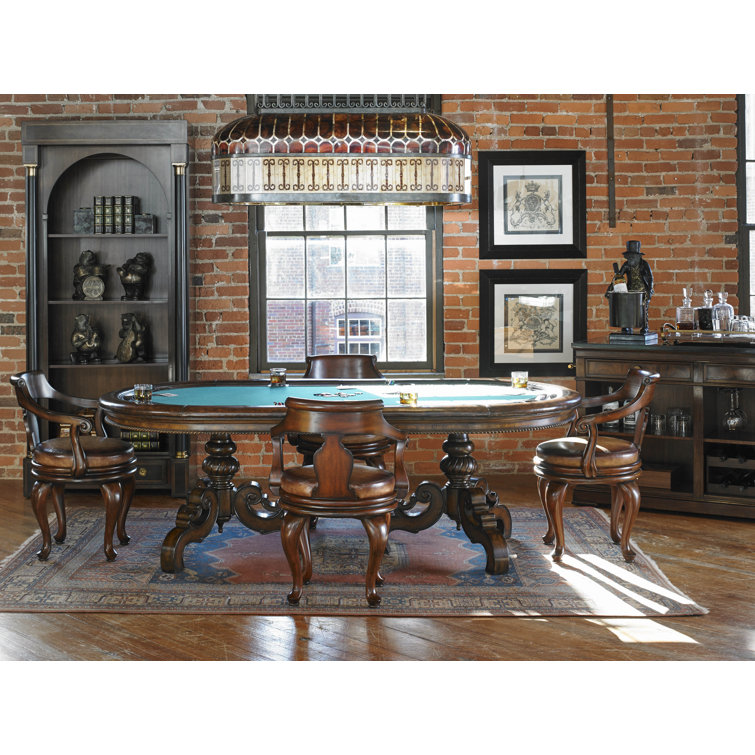 Dark Antique Lido Mahogany Poker Table with Green Felt and Leather Top
