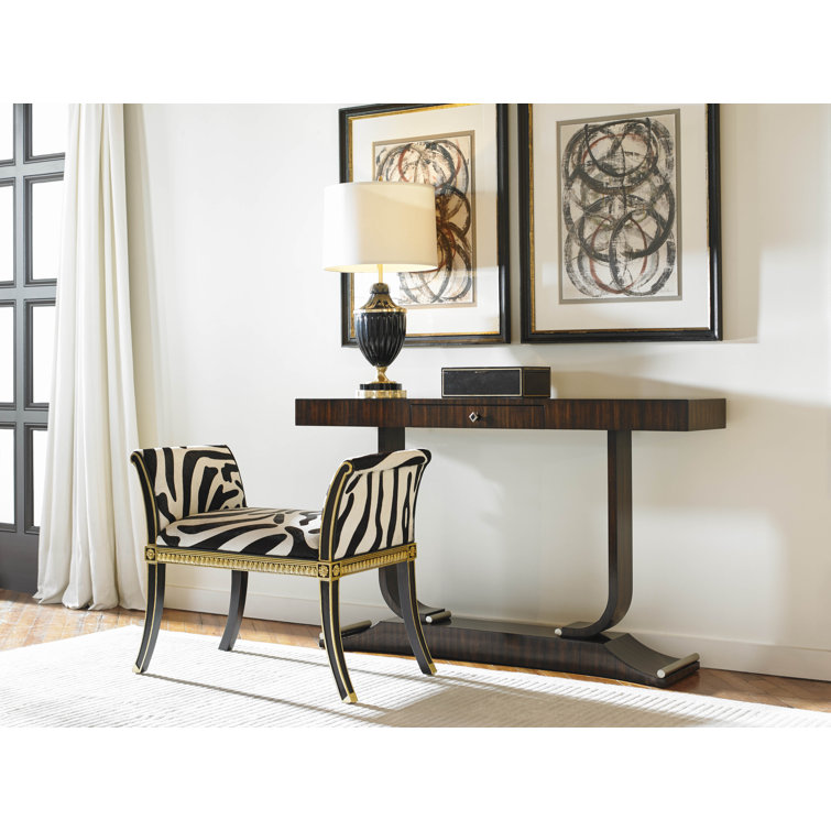 French Polish Ebony Console Table with Brass Accents
