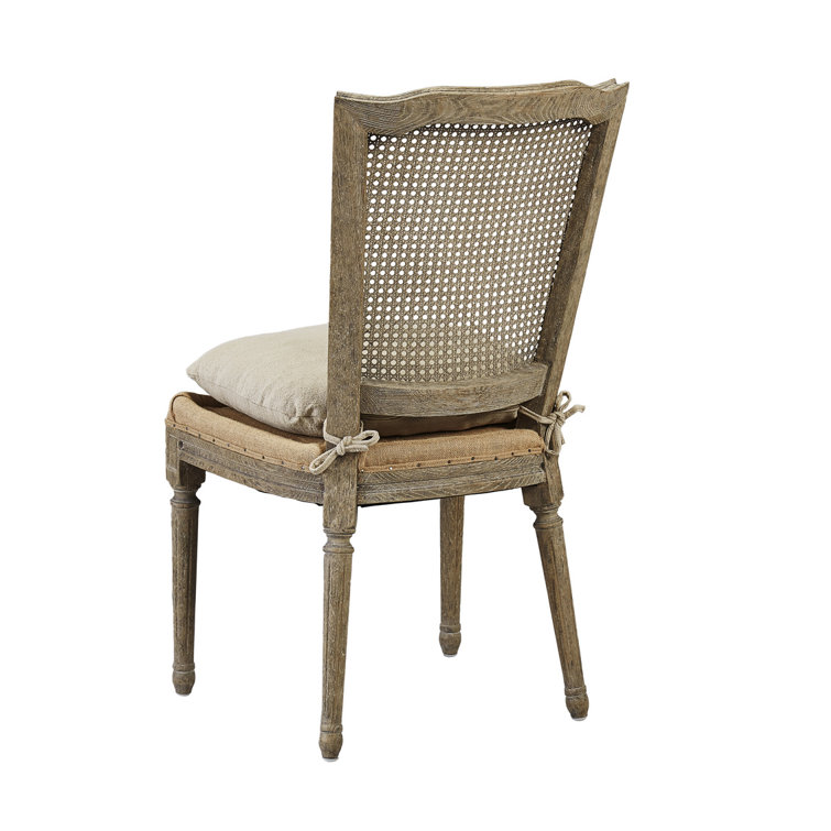 Gray Linen Upholstered Cane Wood Side Chair