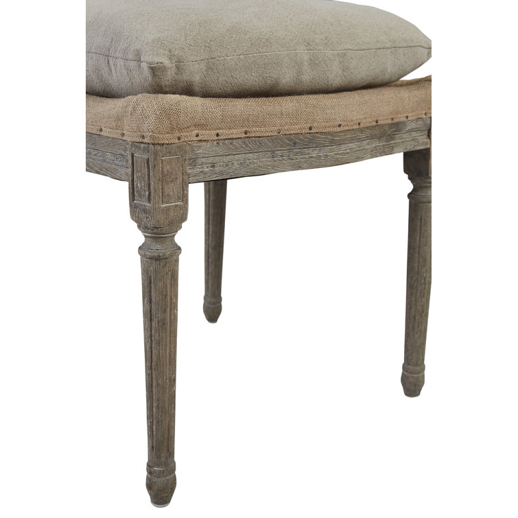 Gray Linen Upholstered Cane Wood Side Chair