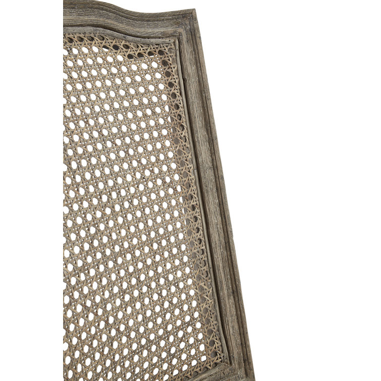 Gray Linen Upholstered Cane Wood Side Chair