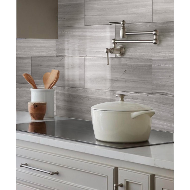 24" x 12" Polished Beige Marble Look Wall & Floor Tile